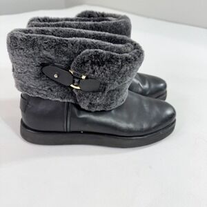 Ugg Leather Boots Womens Size 9 Black Shearling Style Ankle Buckle Pull On